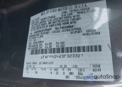 2003 Ford Mustang из США, поврежденный, VIN 1FAFP40423F323327